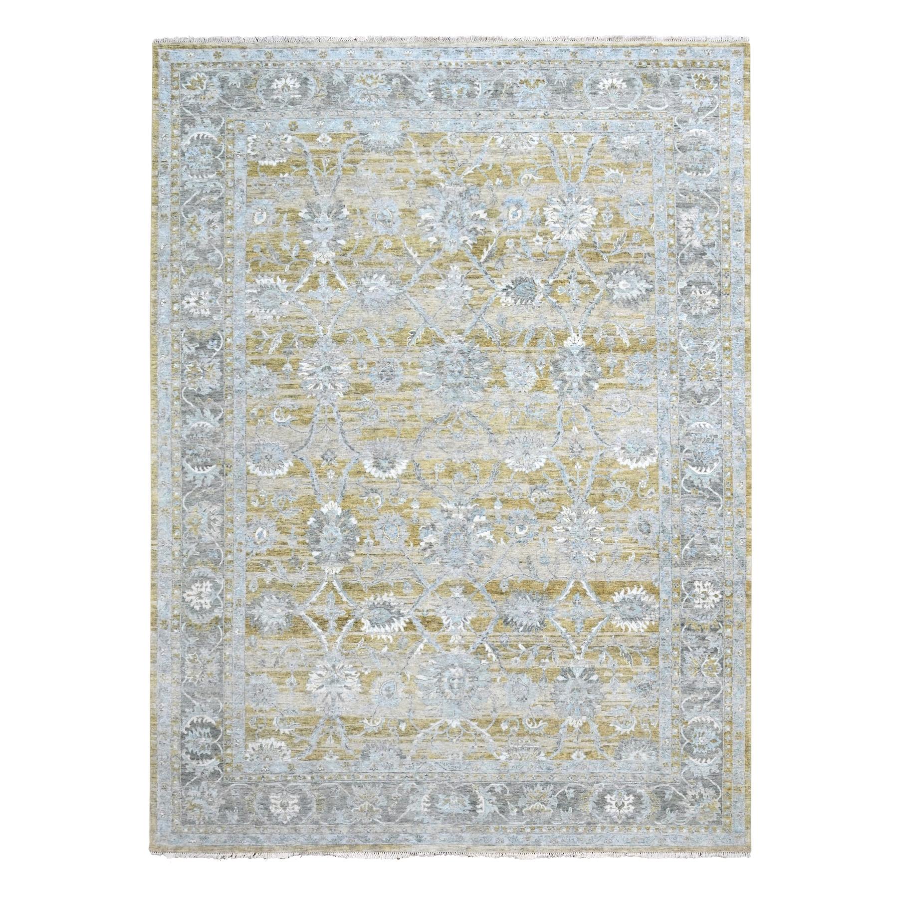 Biscotti Brown, Distressed with Abrash, Antiqued Persian with Ziegler Mahal Design, Oxidized, Zero Pile, Shaved Low, 100% Wool, Hand Knotted, Oriental Rug
